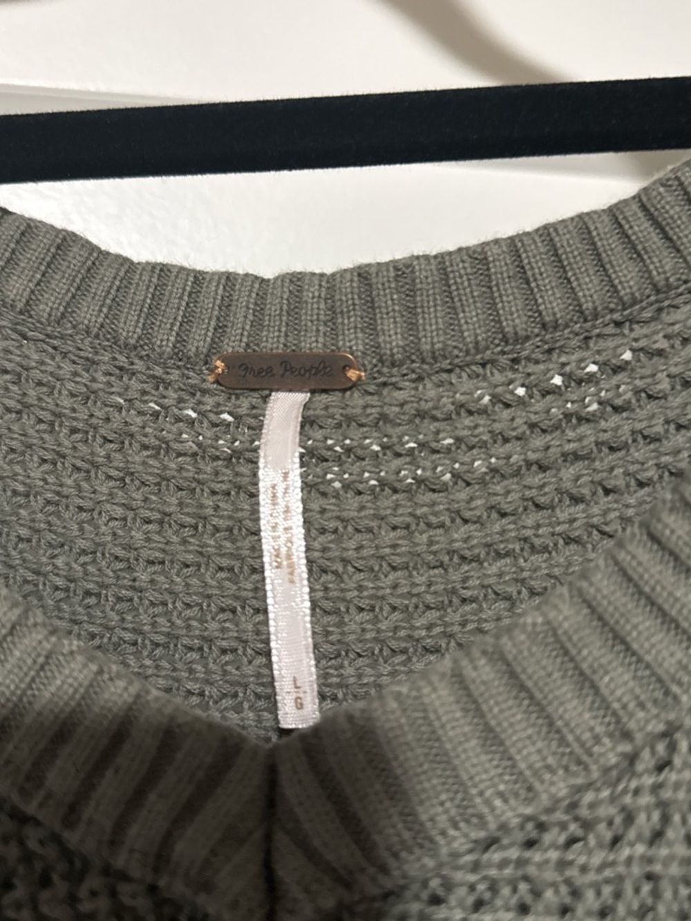 Free People Olive Green Waffle Knit Cold Shoulder Sweater - Picture 2 of 6